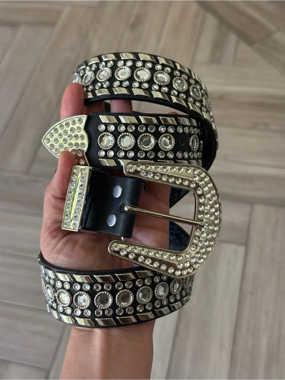 Embellished Black Women's Crystal Rhinestone Western Belt L